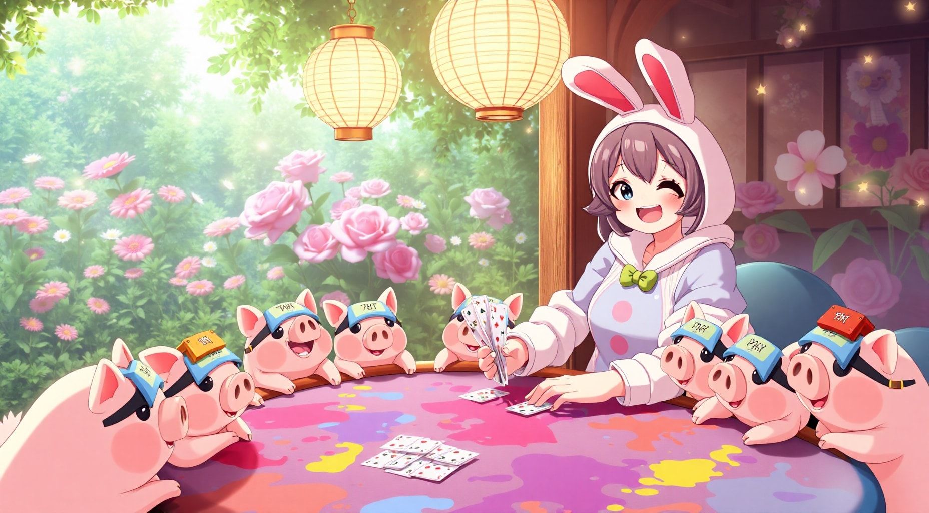 Download Bunnysuit Girl Dealing Poker Cards For