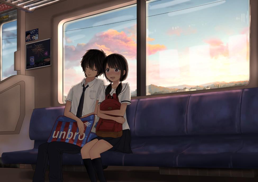 Download anime couple train trip