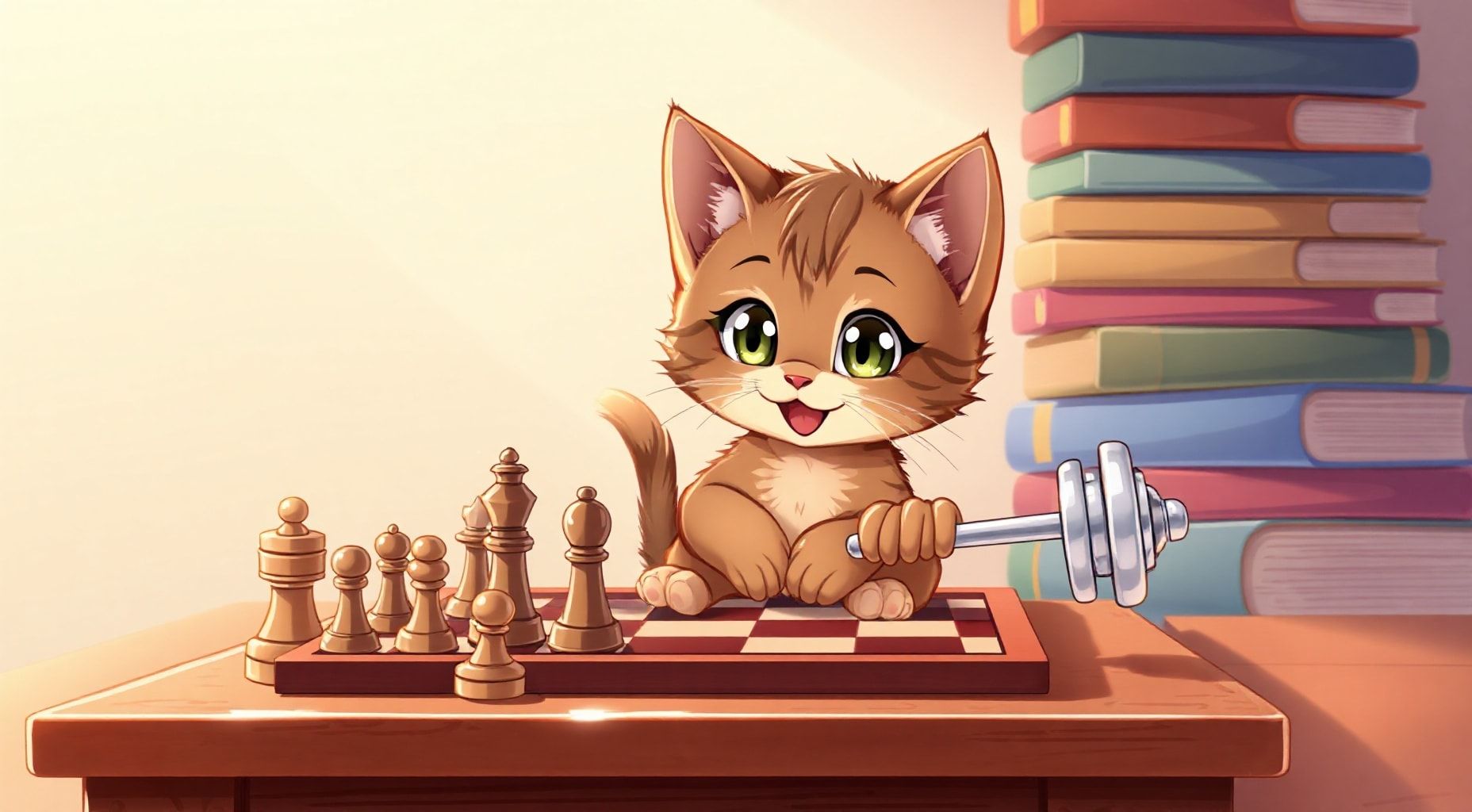 Download Cartoon Brown Kitten Play Chess And