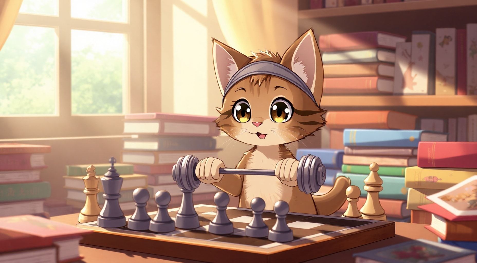 Download Cartoon Brown Kitten Play Chess Hold