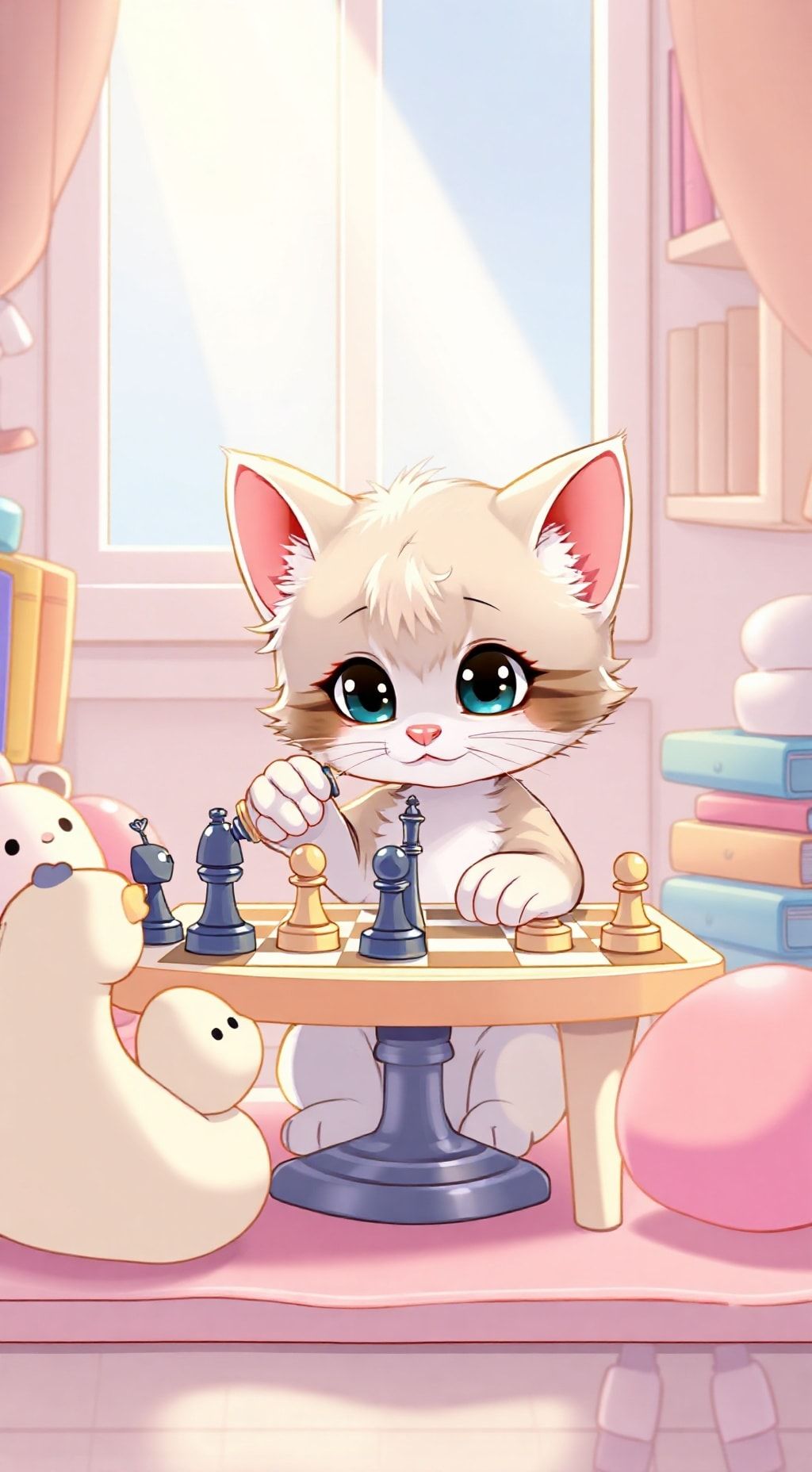 Download Cartoon Kitten Play Chess Holding A