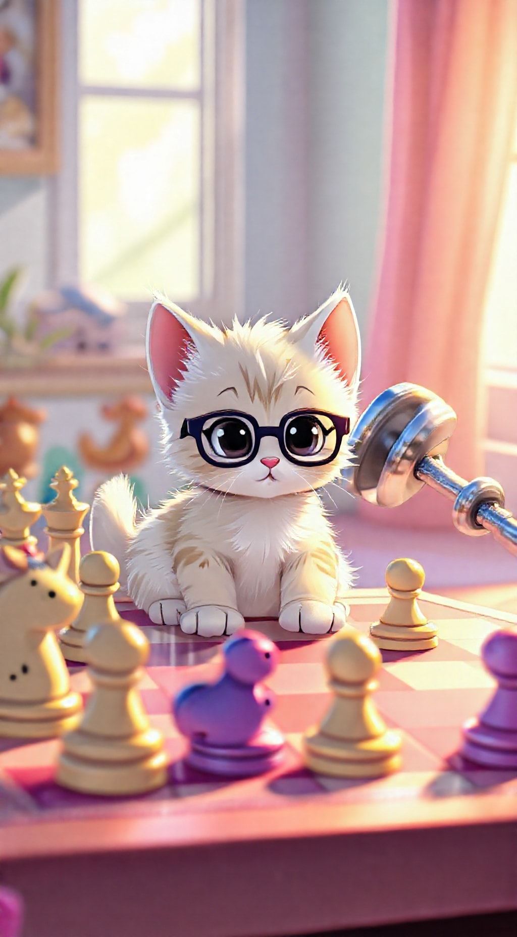 Download Cartoon Kitten Play Chess With A