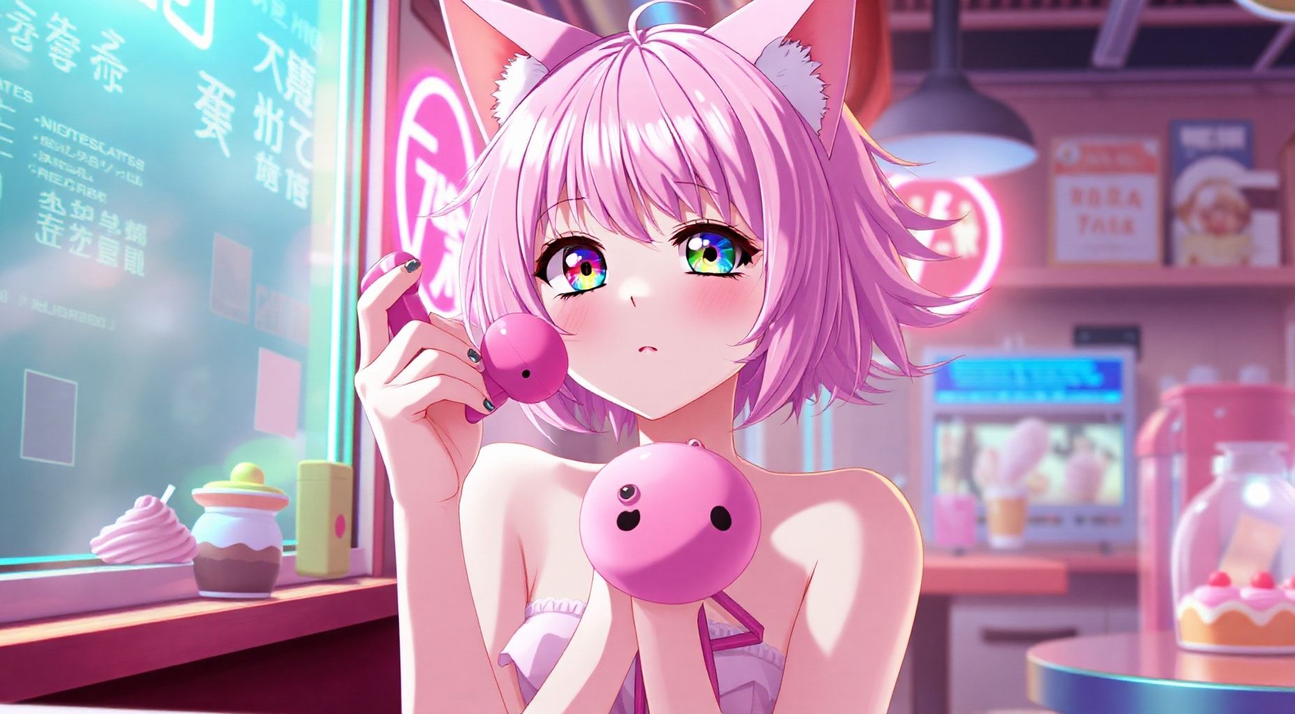 Download Cat Ears Pink Hair Feet Up