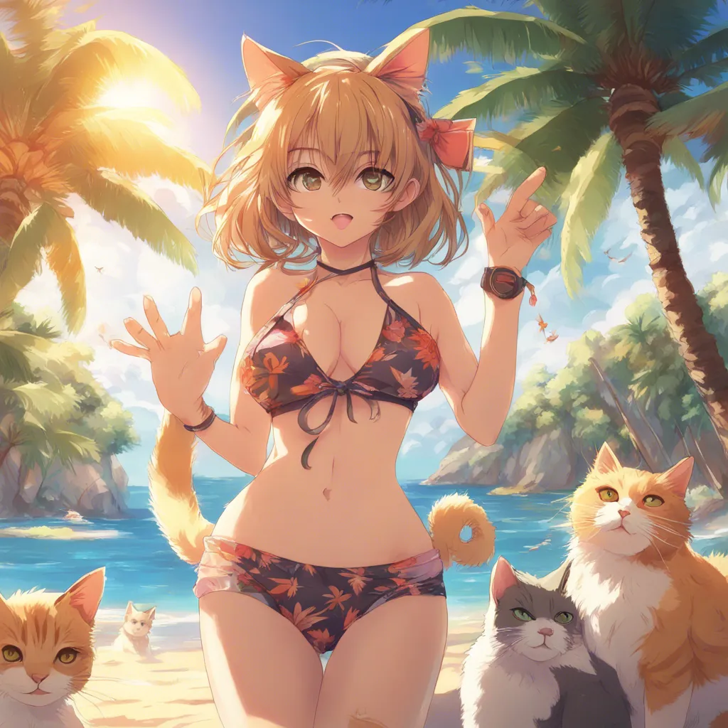 Download Cat Girl Winking Bikini Beach Sunny