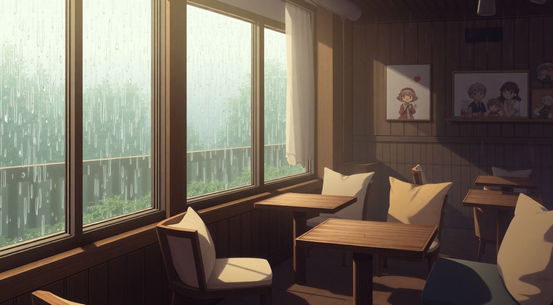 Download Cozy Cafe Interior Manga Background Dim