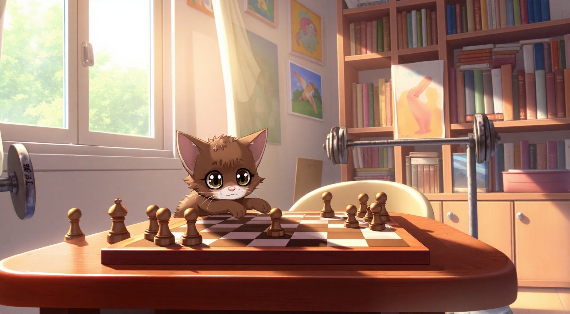 Download Cute Brown Kitten Play Chess Barbell