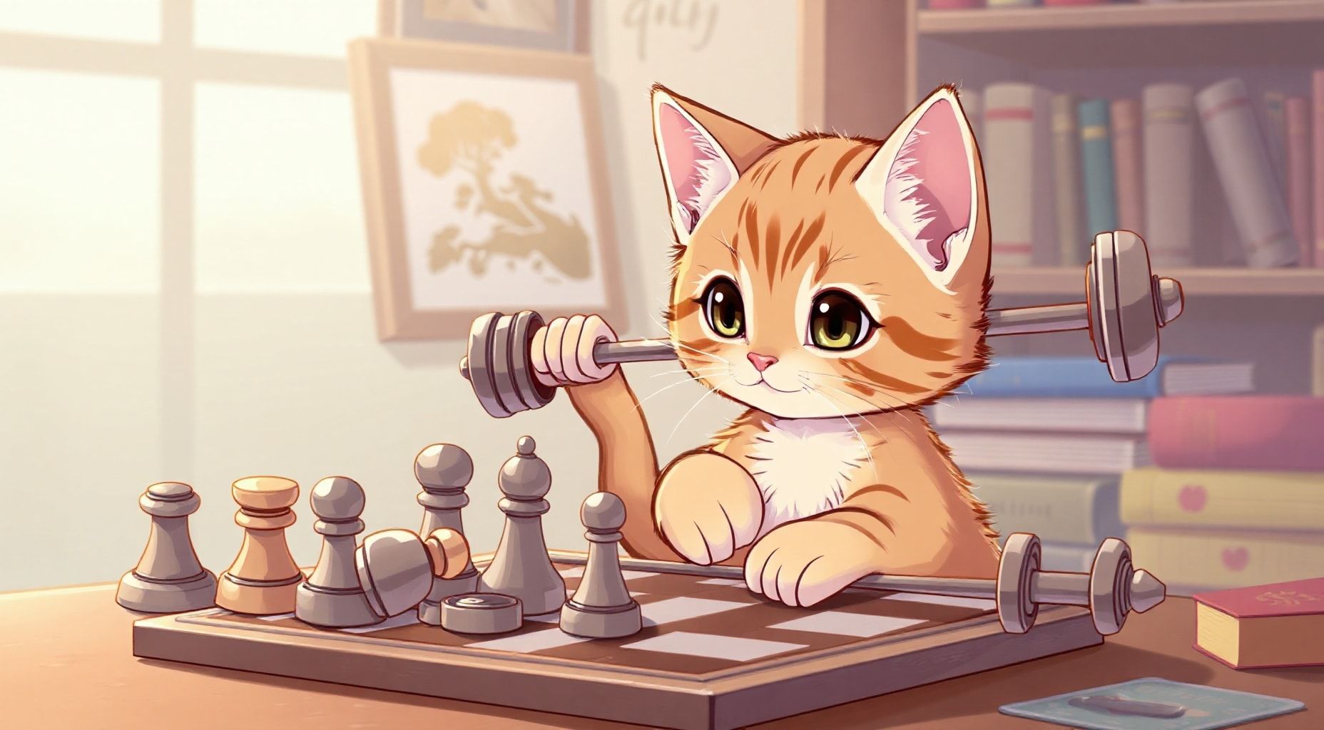 Download Cute Brown Kitten Play Chess Barbell