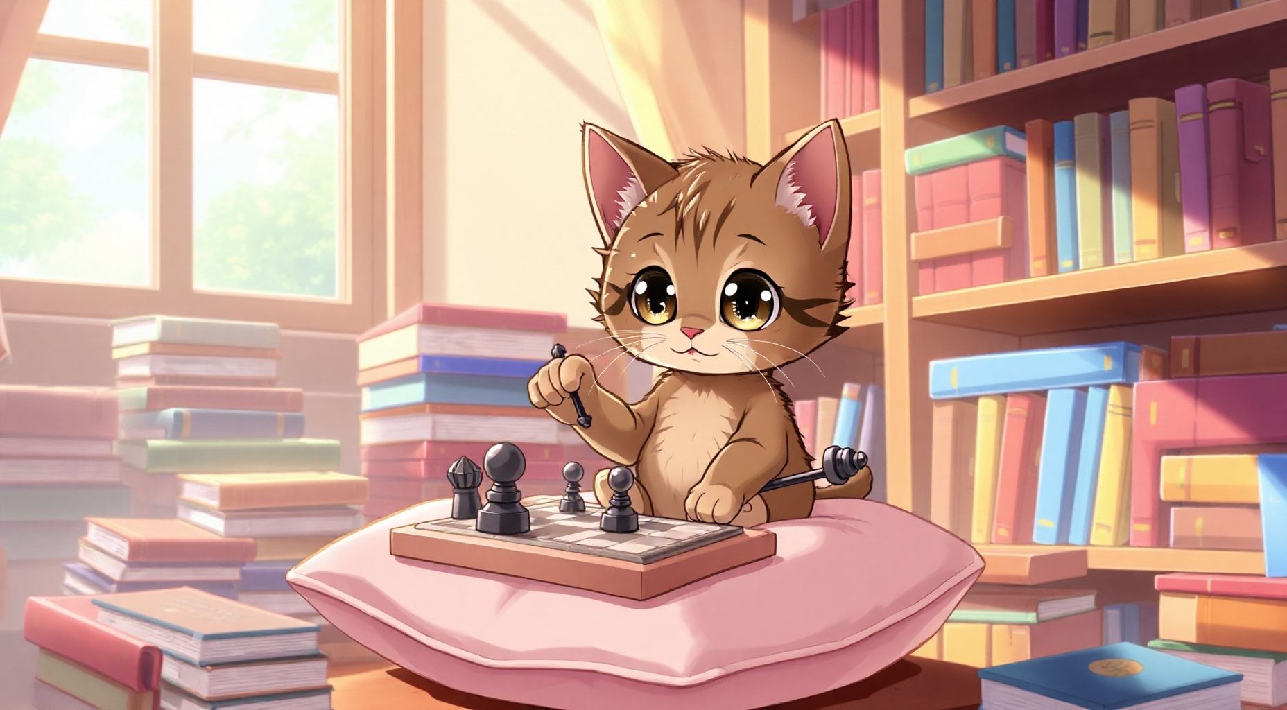 Download Cute Brown Kitten Play Chess Hold