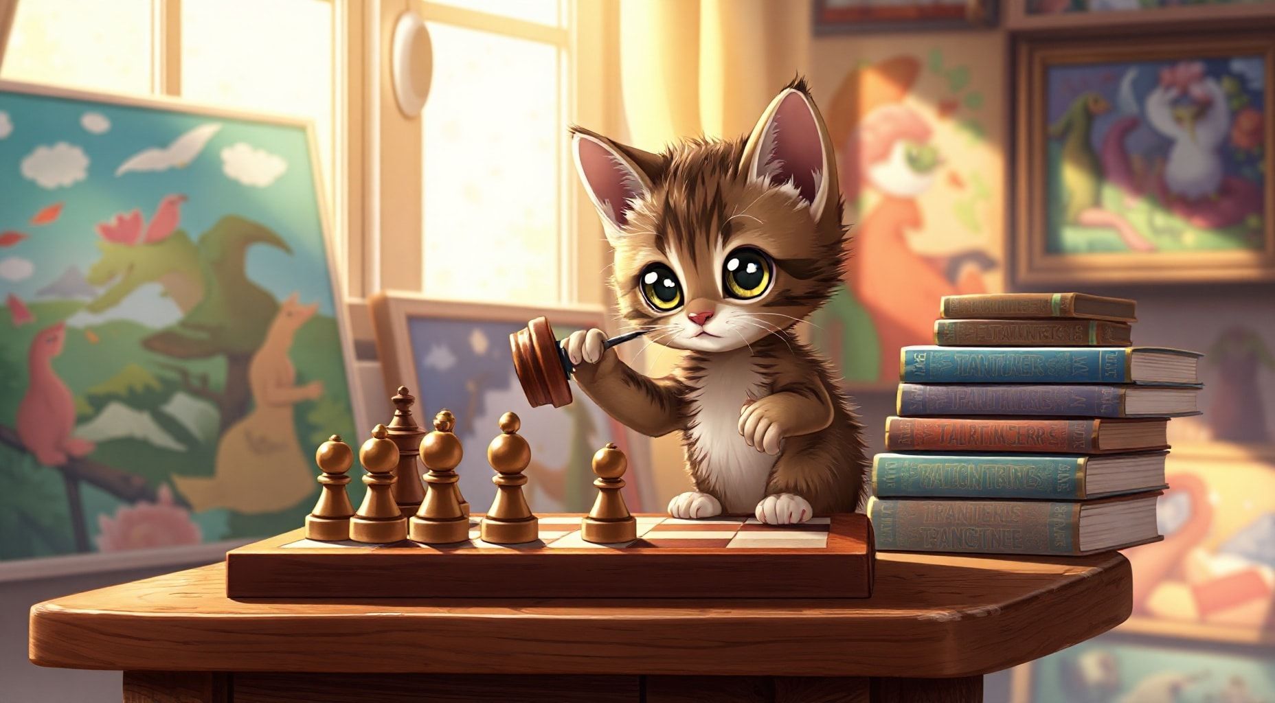 Download Cute Brown Kitten Play Chess Hold