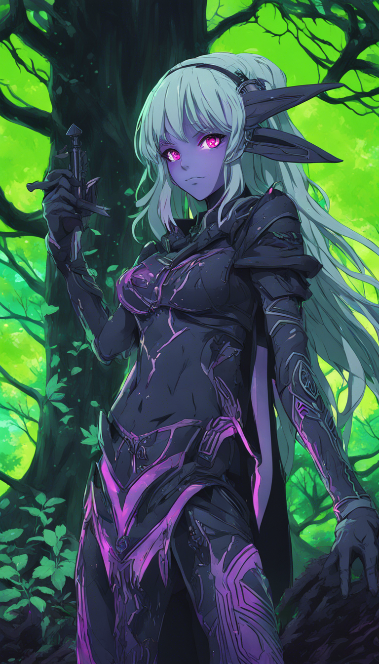 Download Dark Elf In Neon Green Forest