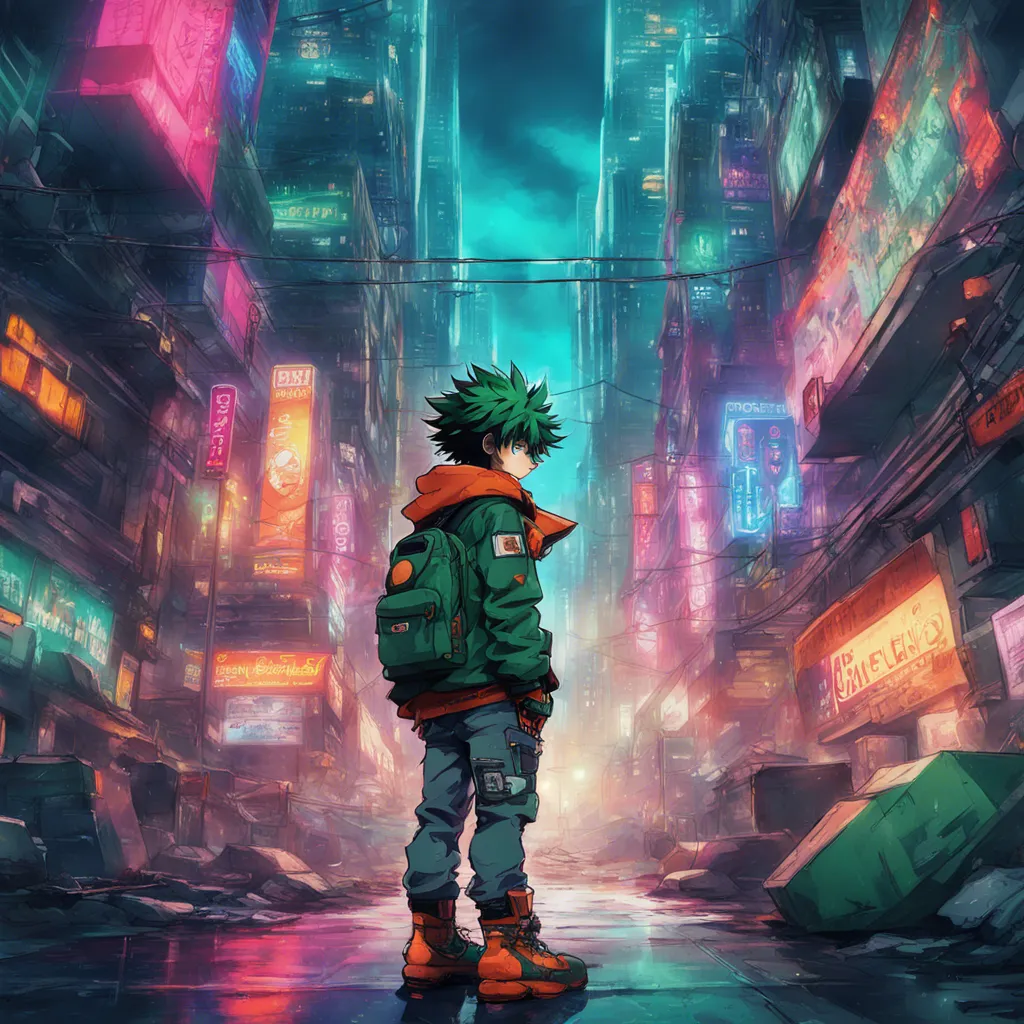 Download Deku In A Cyberpunk City