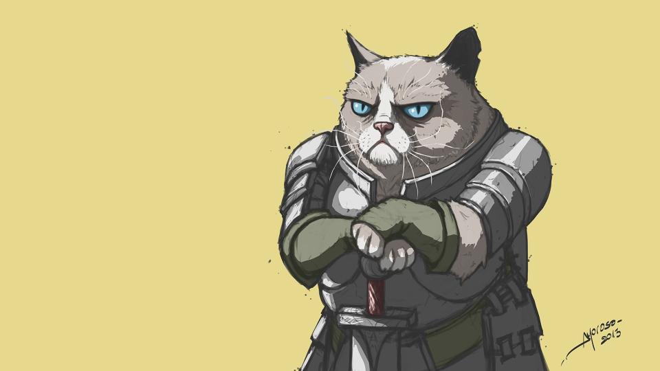 Download cat holding sword character