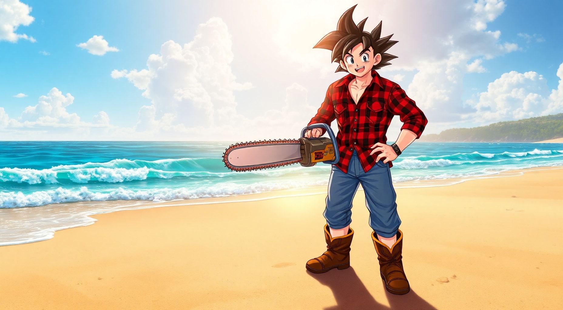 Download Goku Dressed As A Lumberjack An