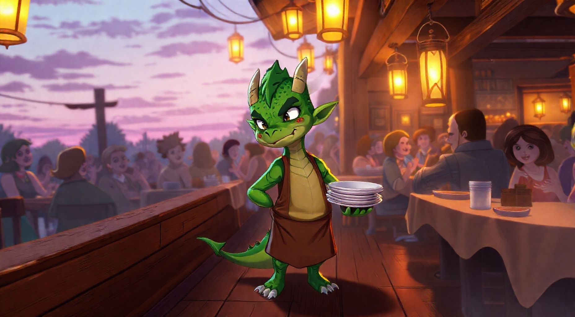 Download Green Annoyed Dragonborn Kid Busboy