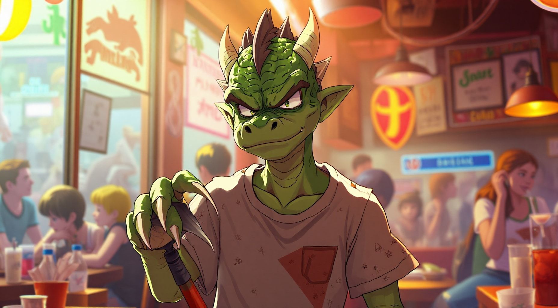 Download Green Annoyed Dragonborn Teen Busboy Wearing