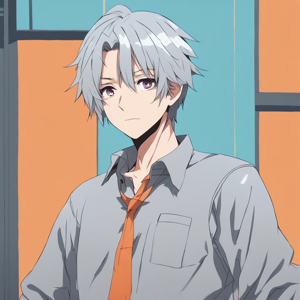 Download Grey Hair Orange Shirt Light Blue