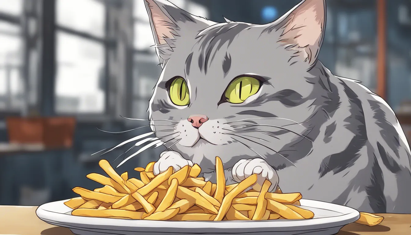 Download Grey Tabby Cat Eating Fries