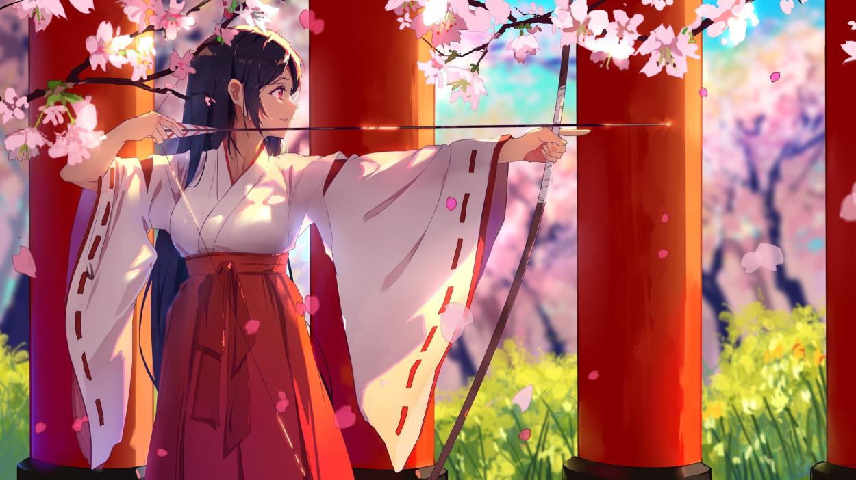 Download cherry blossom miko anime