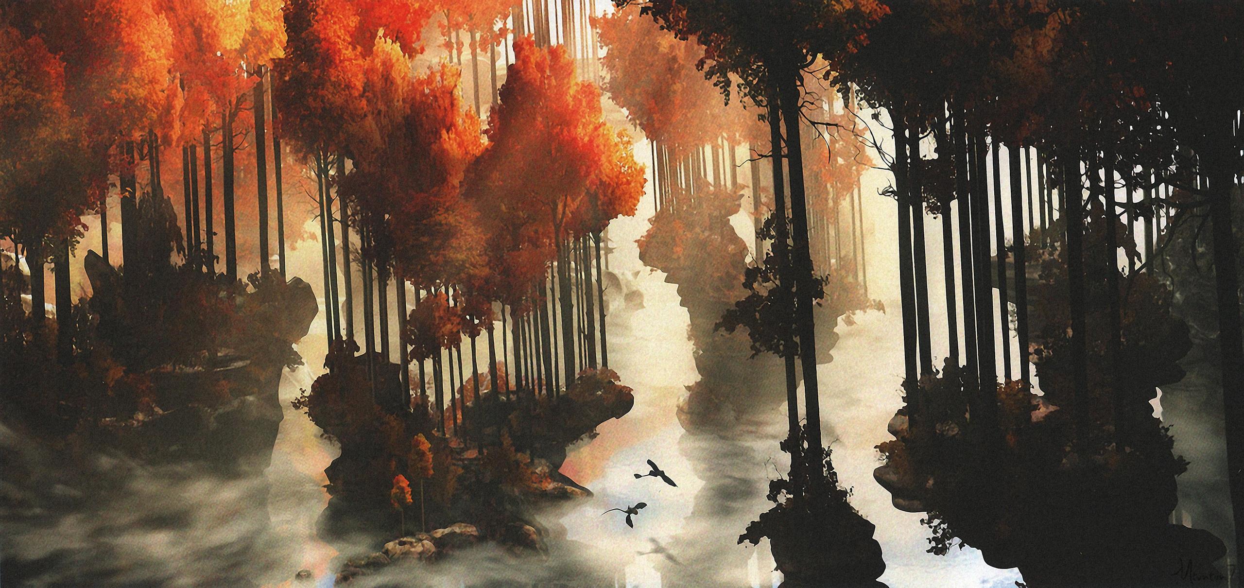 Download brown leafed trees painting