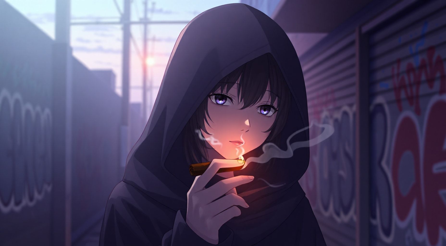 Download Lonely Girl With Cigar And Hood