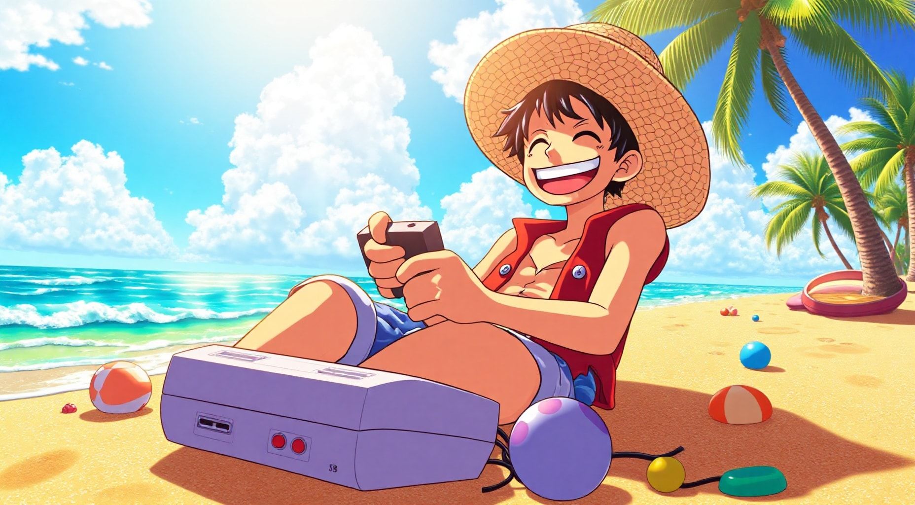 Download One Piece Luffy Playing Super Nintendo