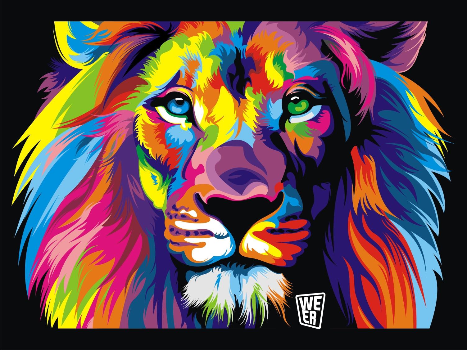 Download lion painting colorful black