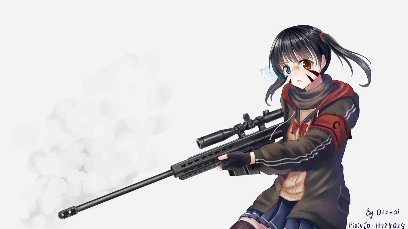 Download Blue Haired Female Character Holding Rifle