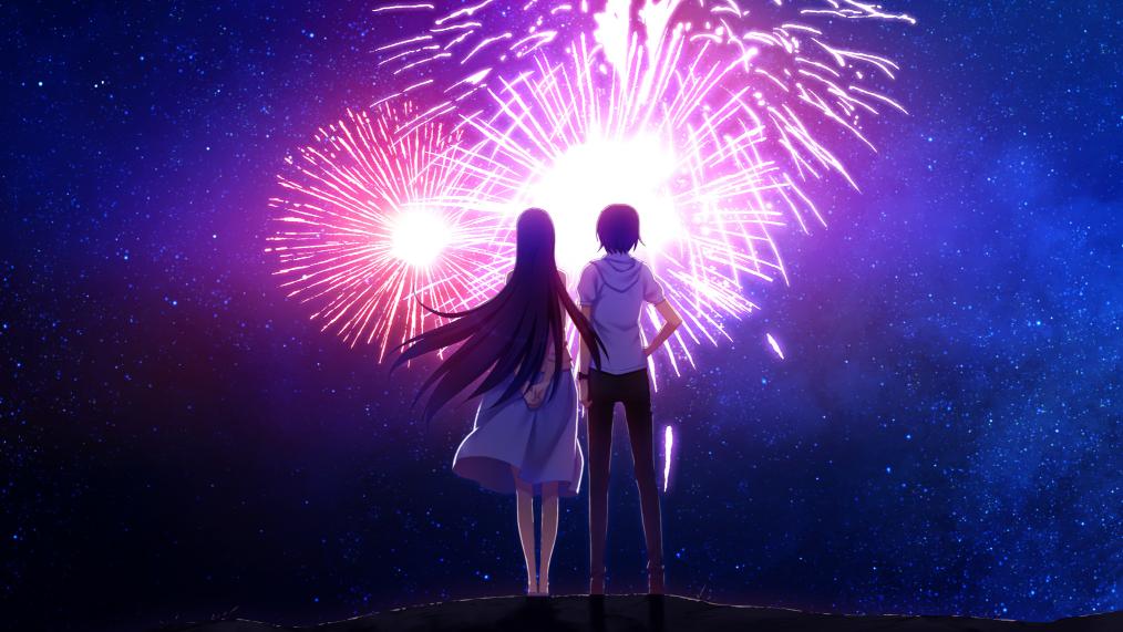 Download Man and Woman Kissing Under Fireworks