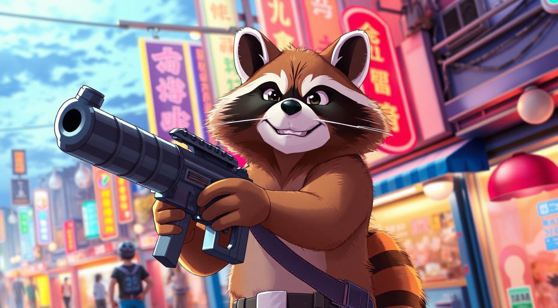 Download Racoon With Machine Gun And A