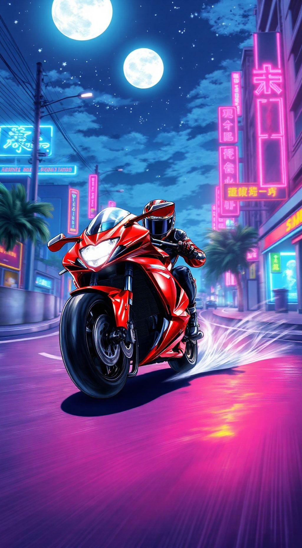 Download Red Bike Drifting At Night