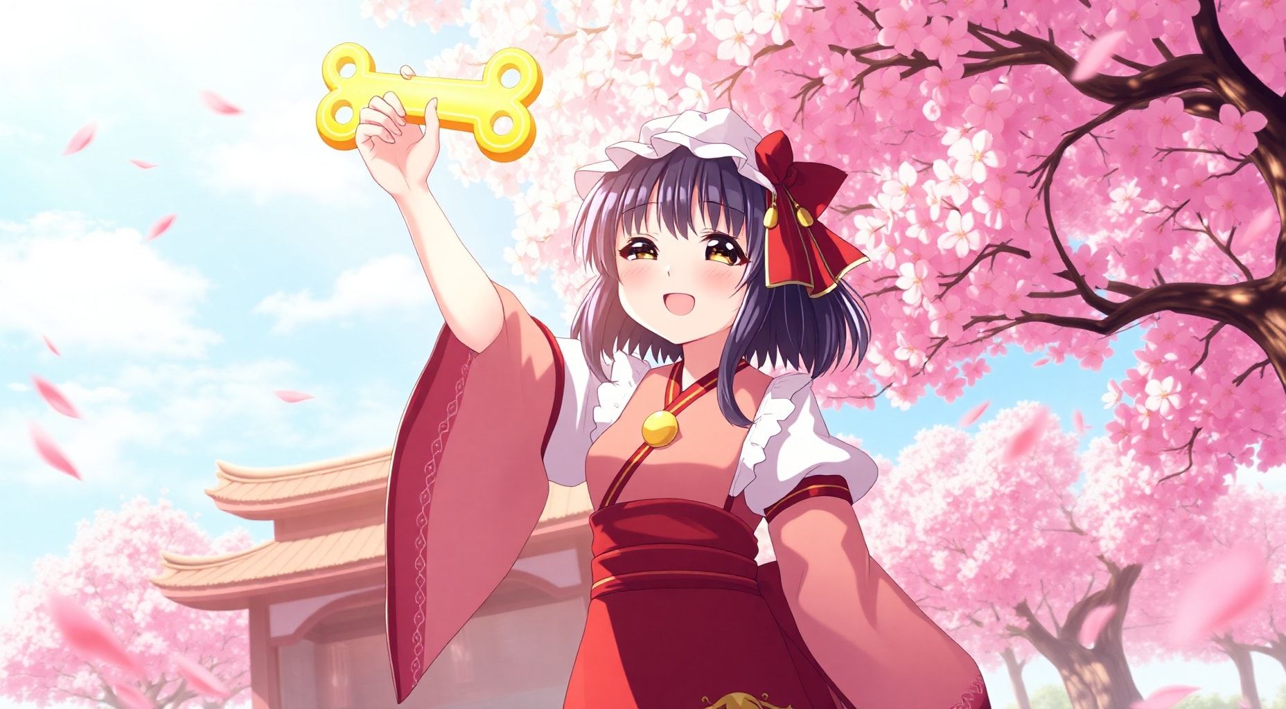 Download Reimu Hakurei Holding A Golden Bone