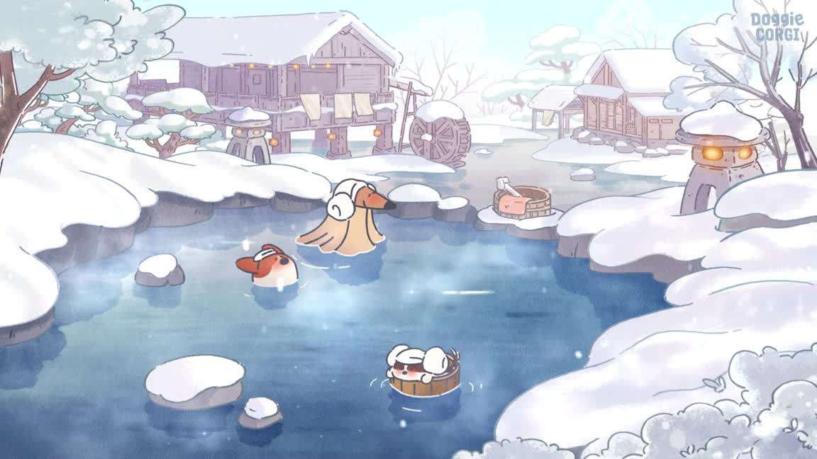 Download Winter Hot Spring – Doggie Corgi