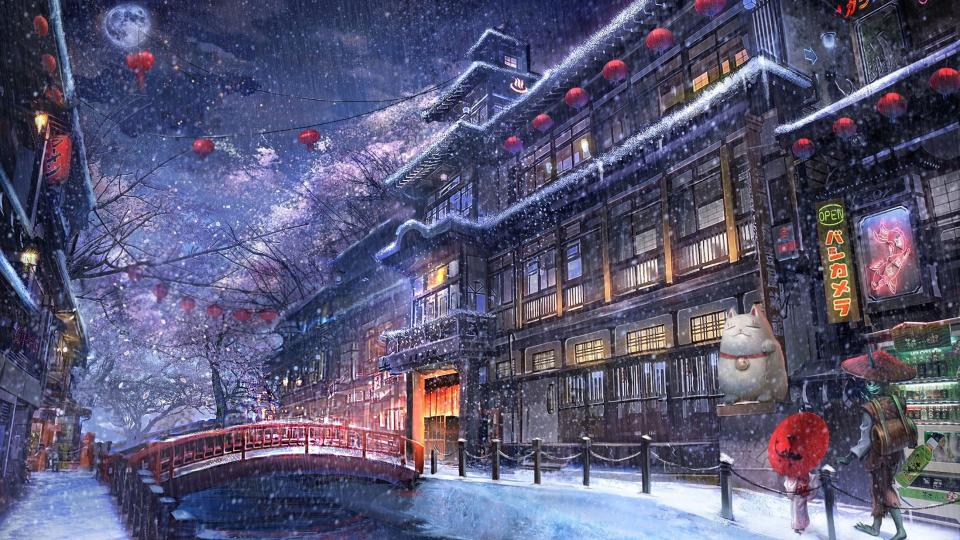 Download snow anime night winter