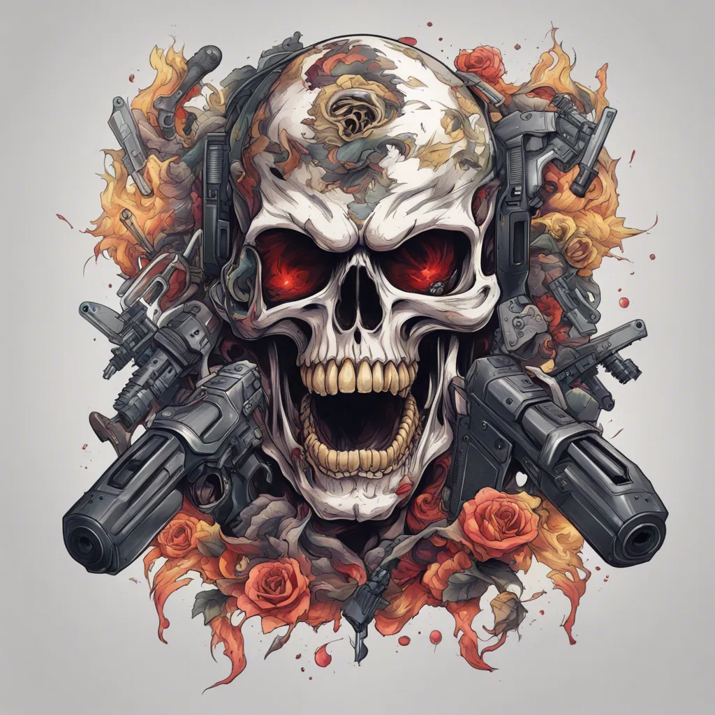 Download Skull Gun In Mouth Screaming Tattoo