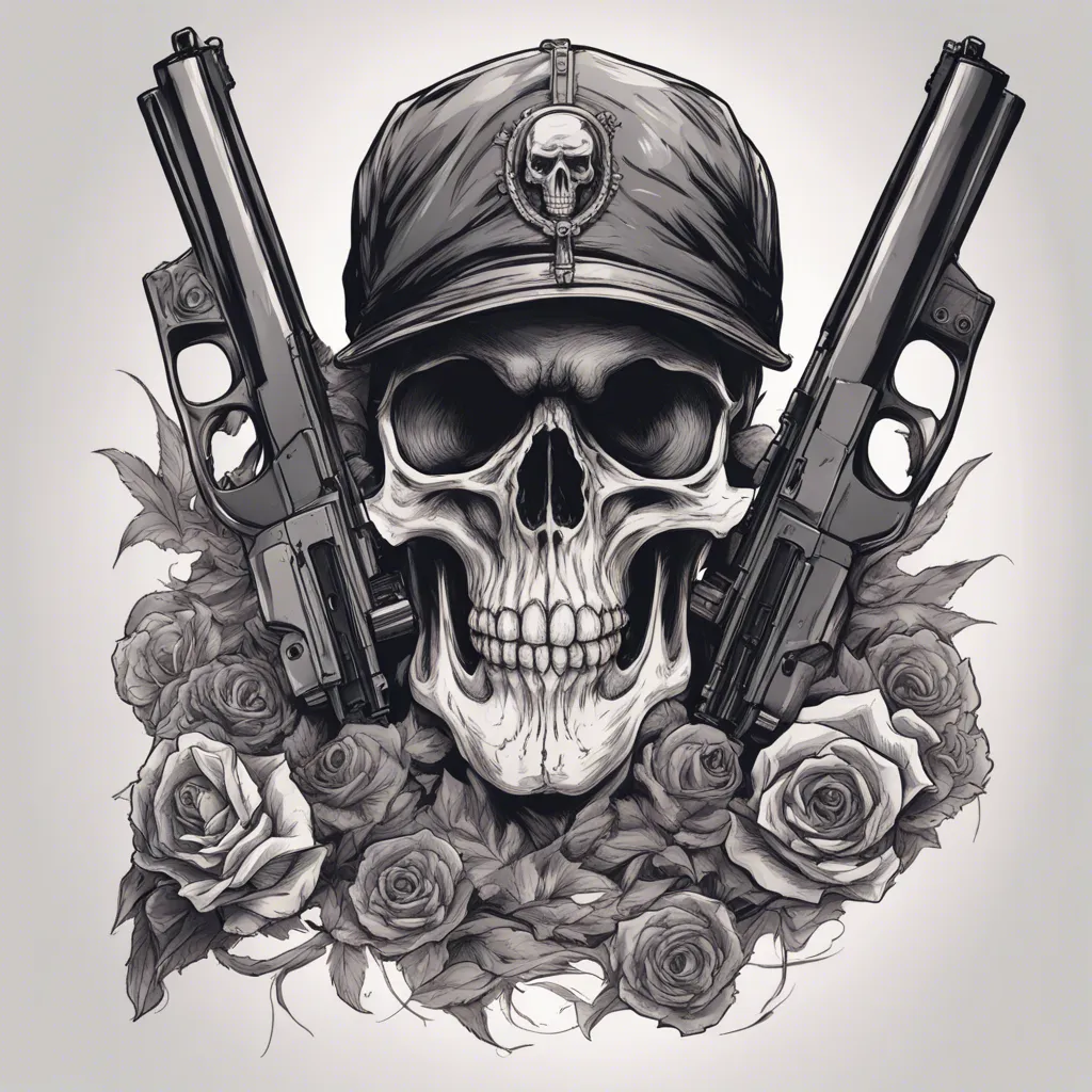 Download Skull With Revolver In Mouth Drawn