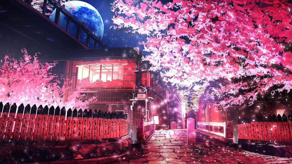 Download pink leafed tree anime