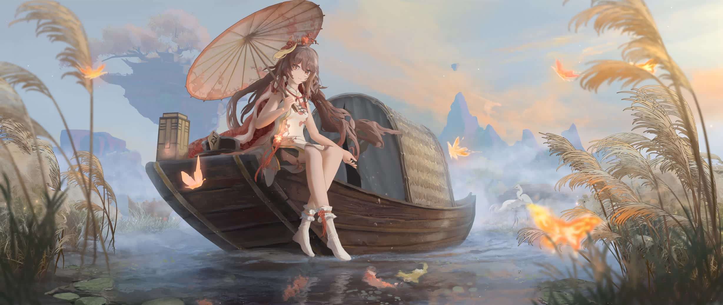 Download Peaceful Moment Of Girl On The Boat