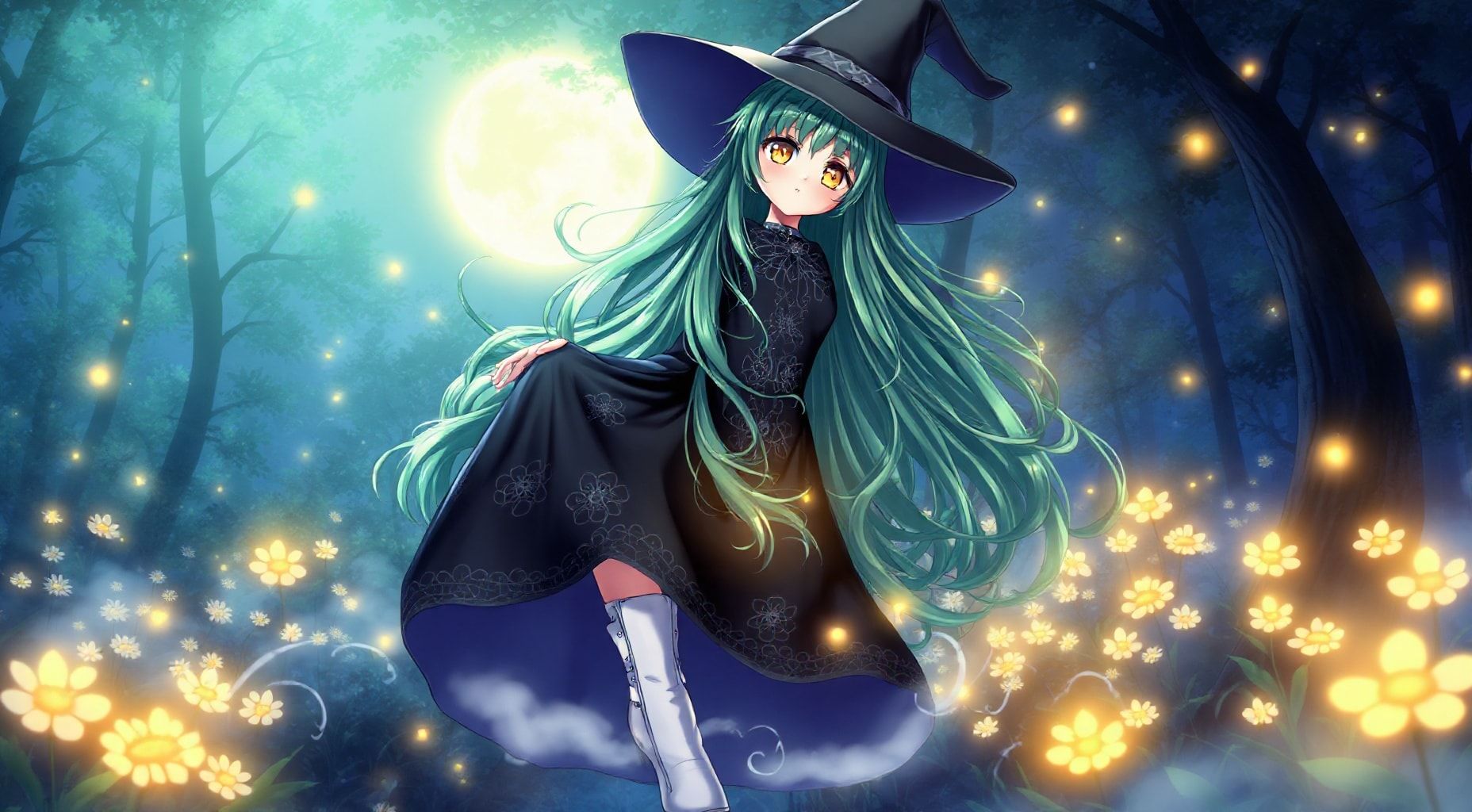 Download Witch Long Green Hair Yellow Eyes