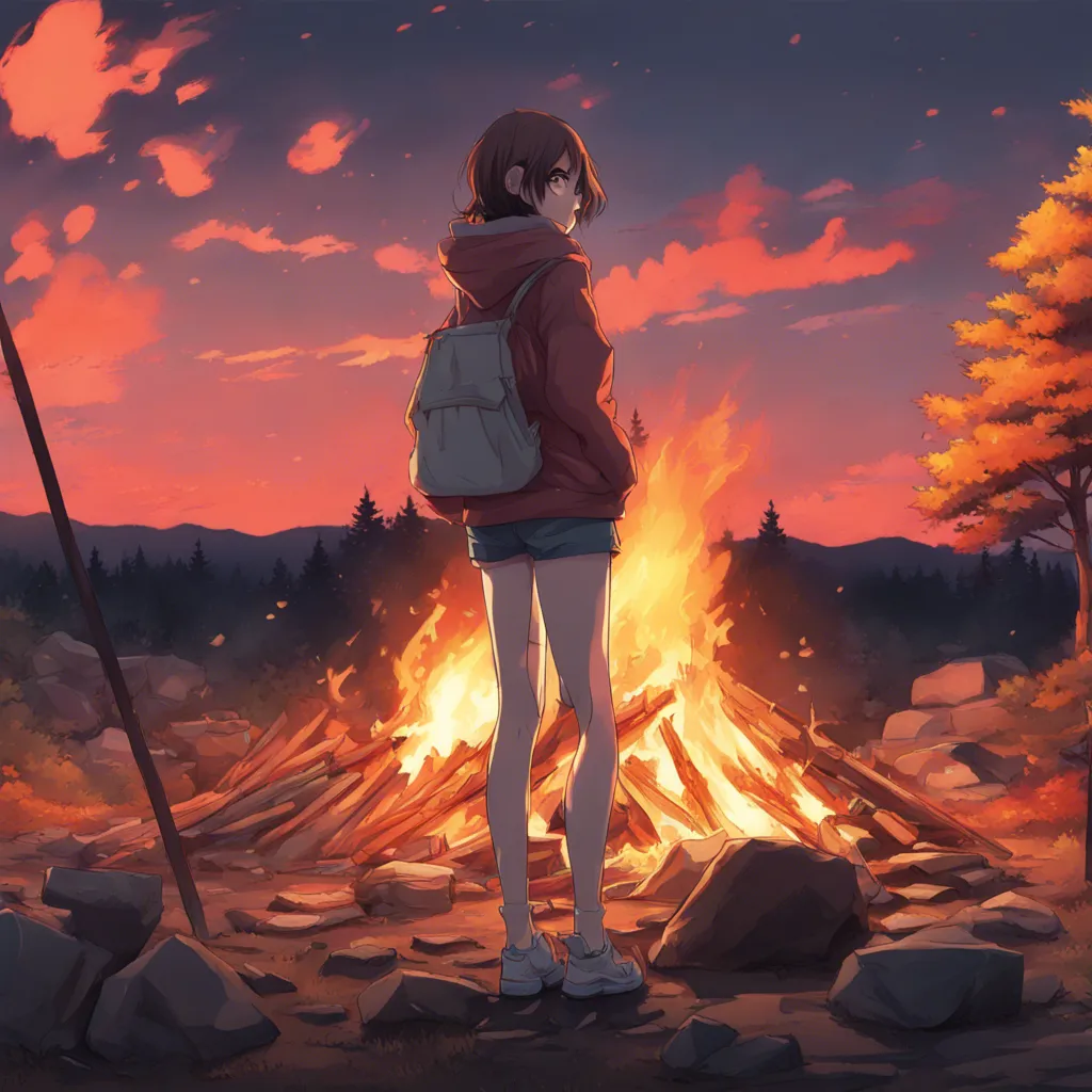 Download Woman Standing By A Campfire