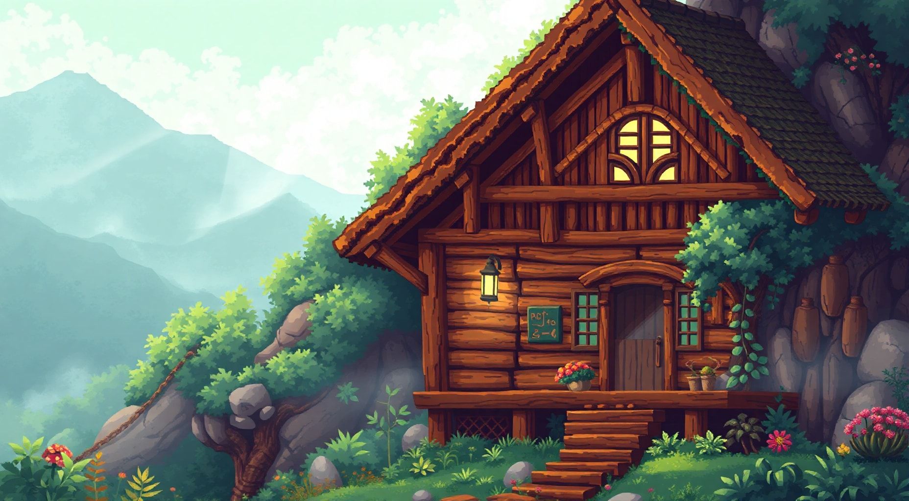 Download Wood House Half Into The Mountain