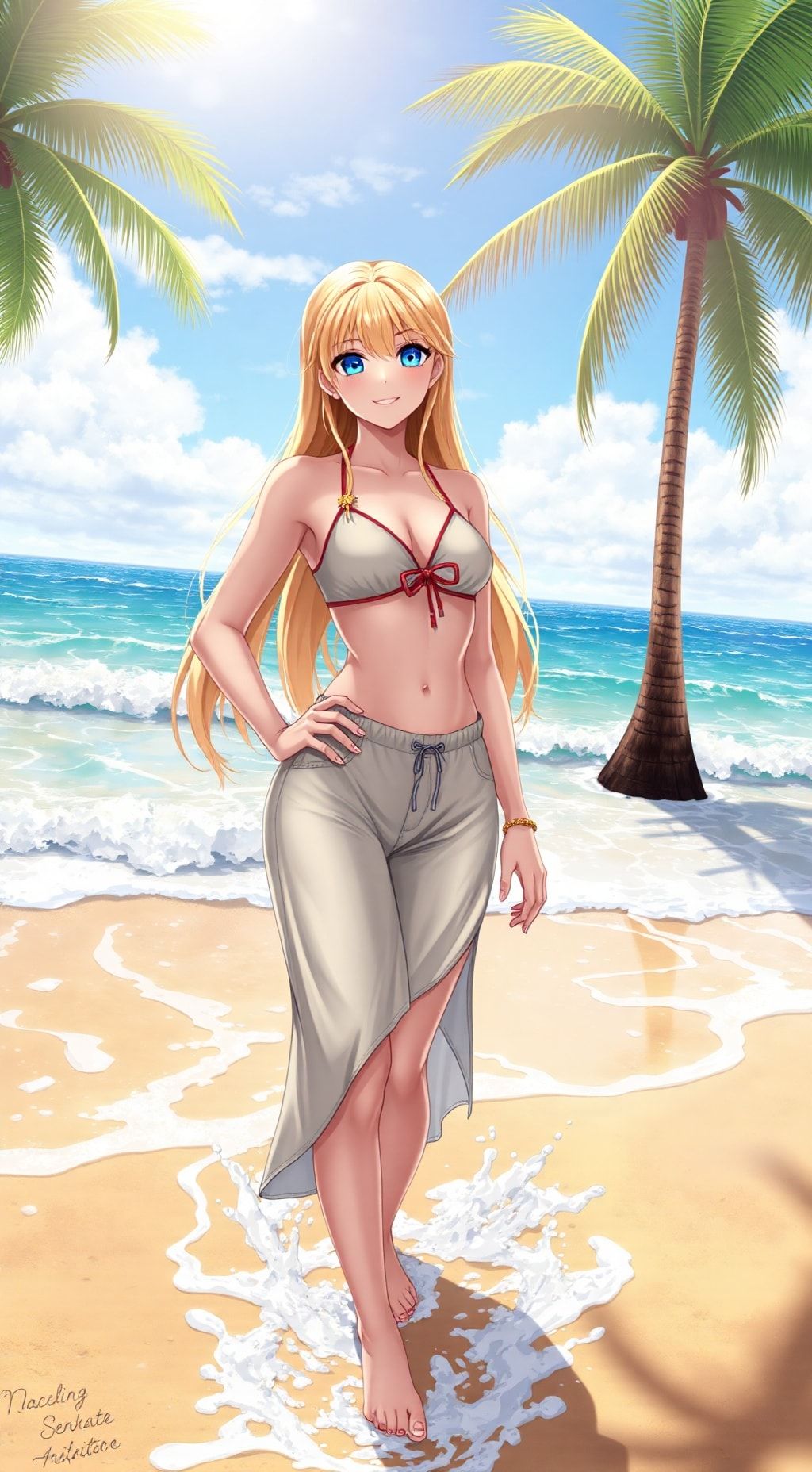 Download Young Blonde Woman  Beach Outfit