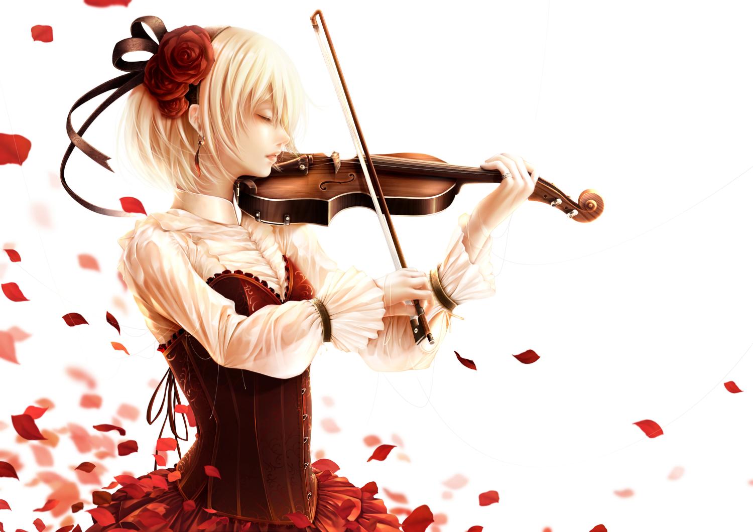 Download Woman Playing Violin in White Dress