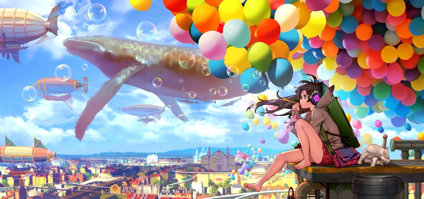 Download girl and balloons animated