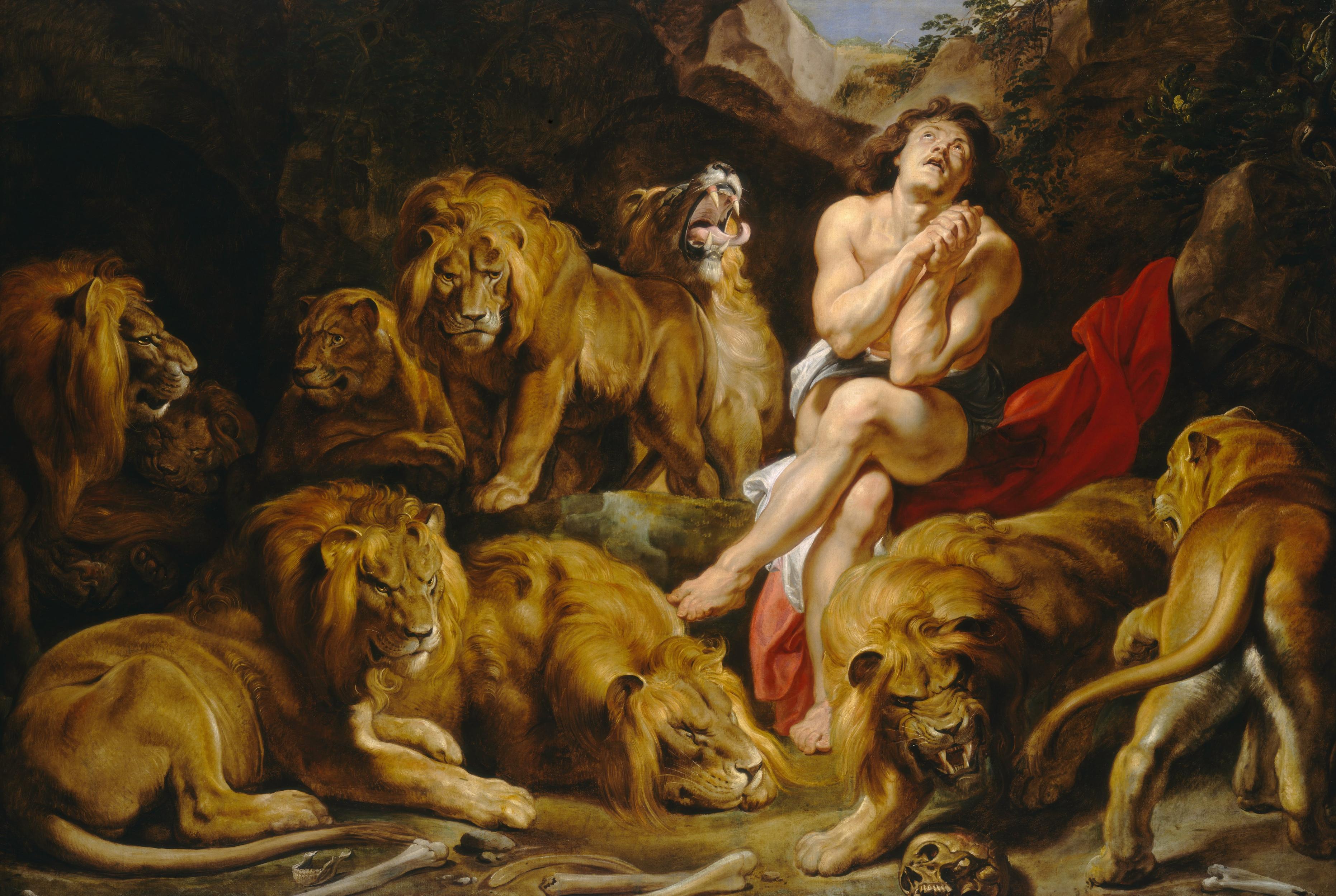 Download man surrounded by lion