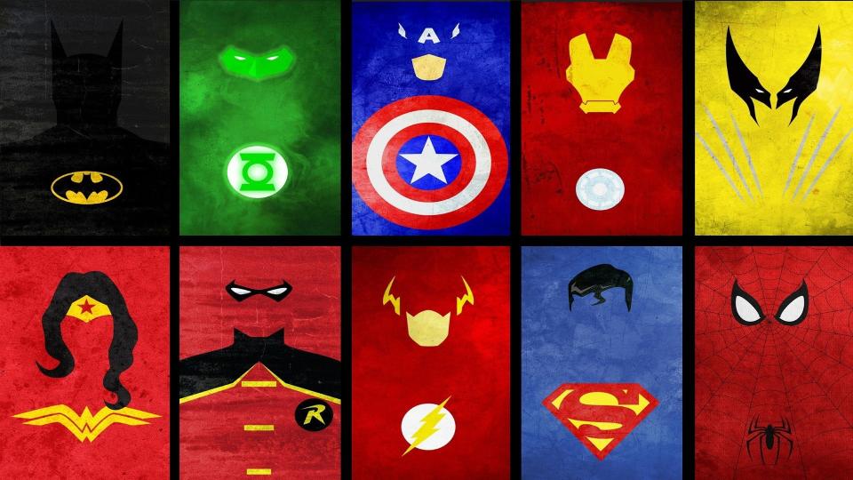 Download 10 superheroes symbol collage