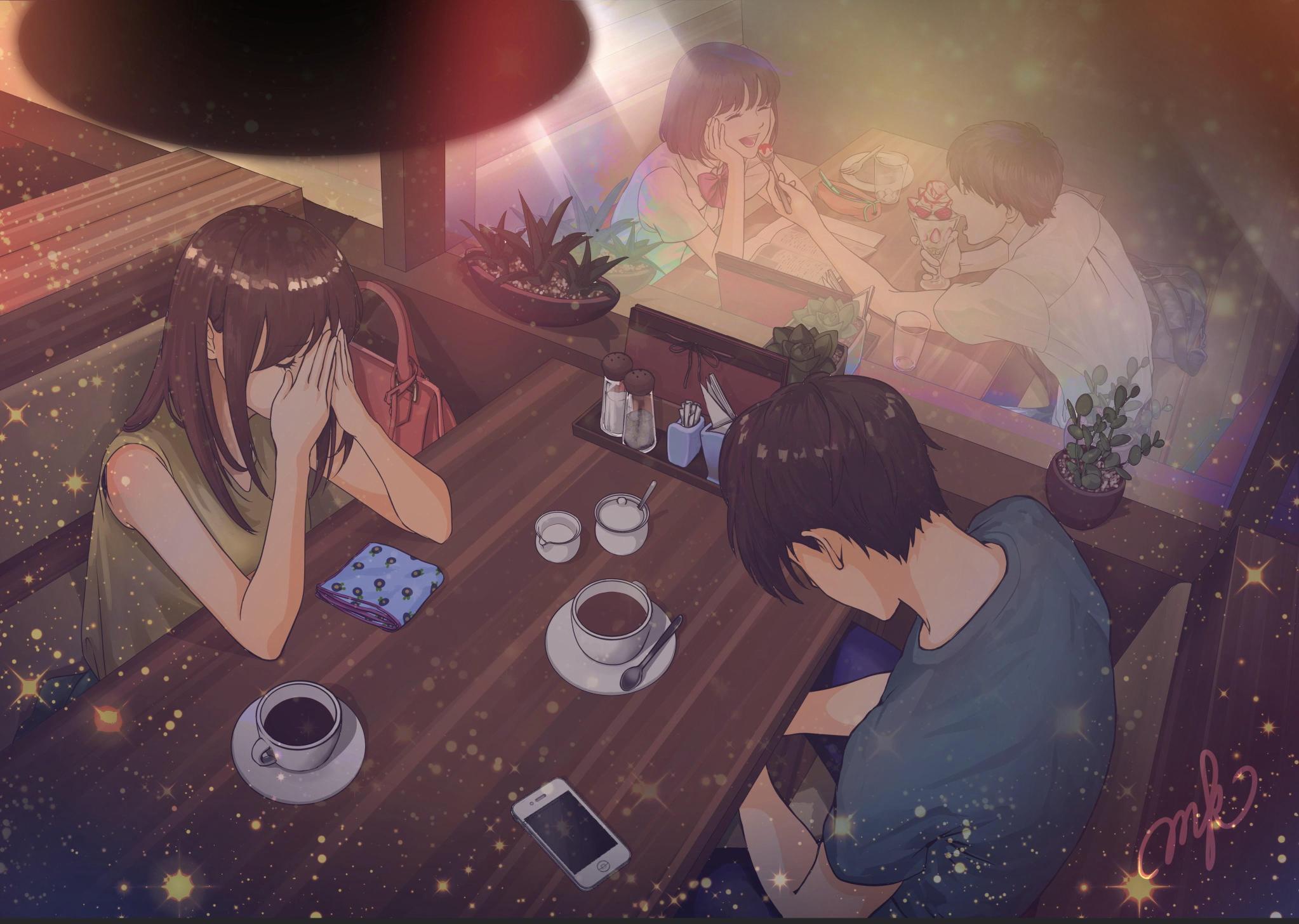 Download anime couple cafe sadness