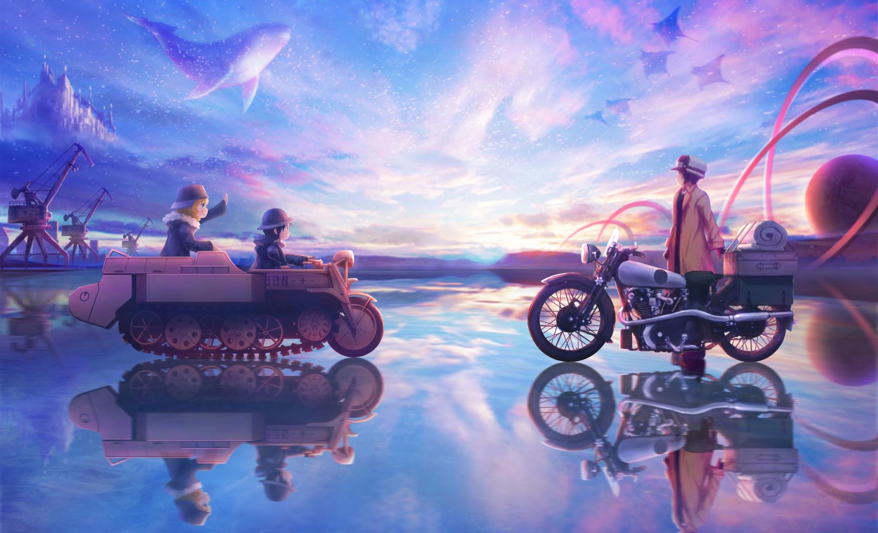 Download 3 Men Riding on Motorcycle Illustration