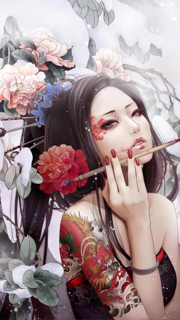 Download anime girls tattoo Chinese