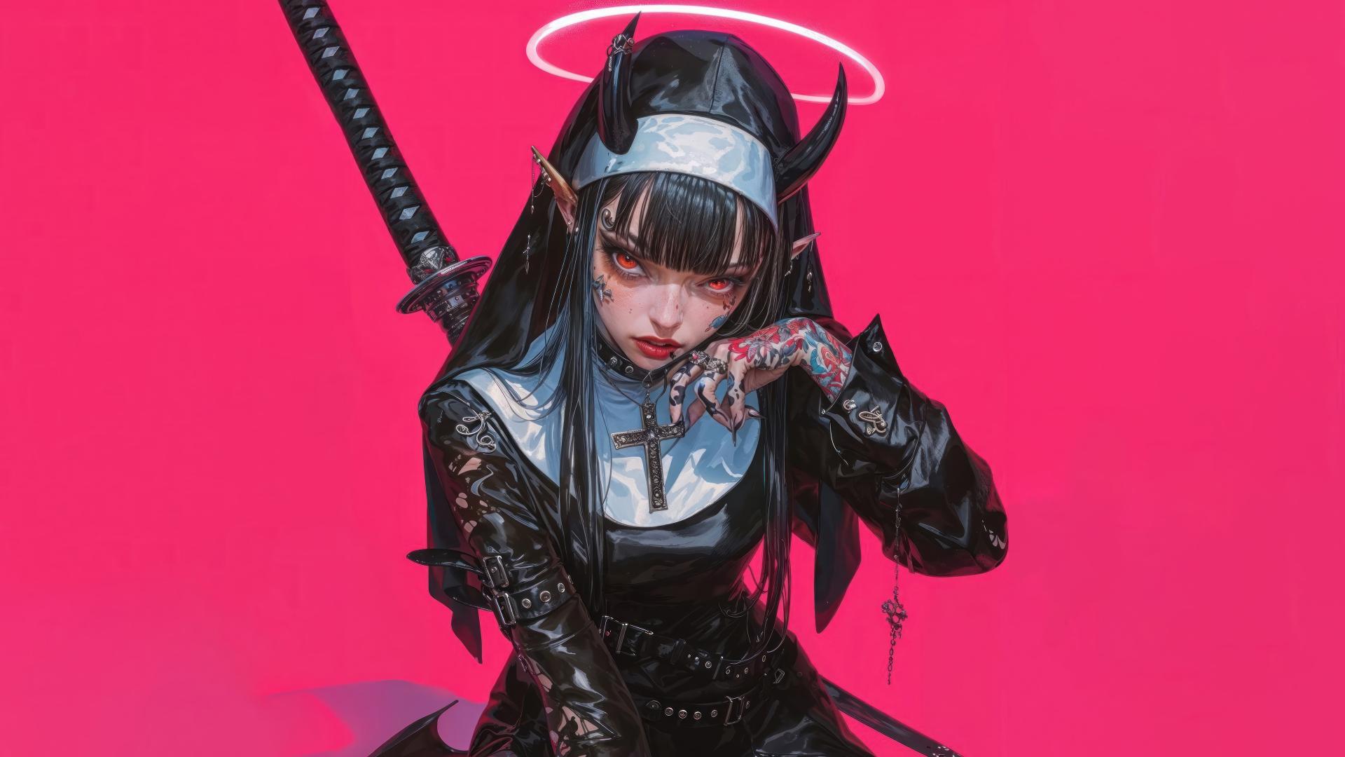 Download Girl Red Eyes Demon Nun