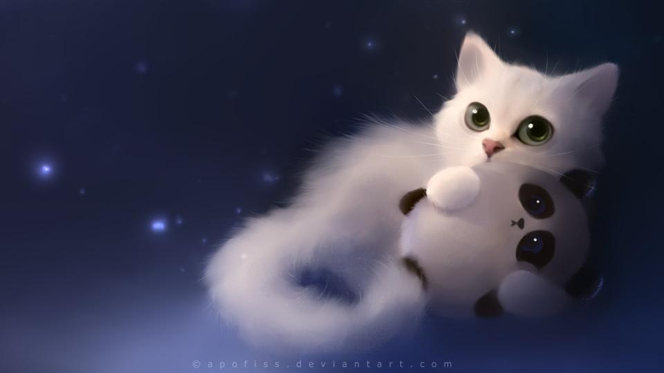 Download white cat holding stone